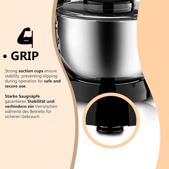 Кухонна машина Retoo 3-в-1 з нержавіючою чашею 6 л, 2000 Вт, 6 швидкостей, планетарний міксер, вінчик, гак для тіста, захист від бризок