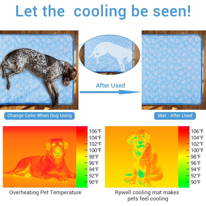 Охолоджуючий килимок Rywell Decolorization для собак кішок - 5075 см Самоохолоджуваний Не ковзає Портативний без запаху