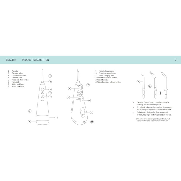 Іригатор Ordo Munddusche бездротовий з 3 режимами, портативний для подорожей, перезаряджається, водонепроникний IPX7, рекомендований стоматологами (Рожеве золото)