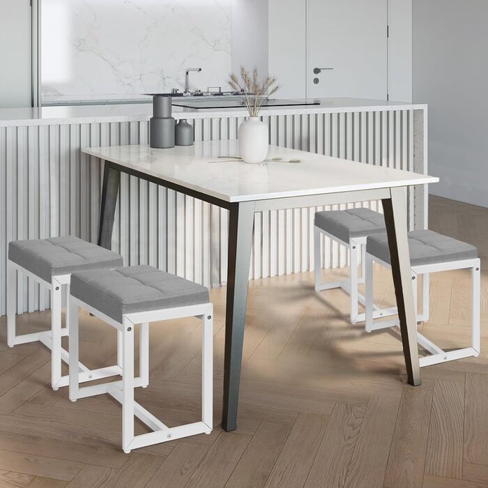 Пуф-стілець для туалетного столика, білий та золотий, з штучної шкіри, для макіяжу, сучасний, для спальні/вітальні