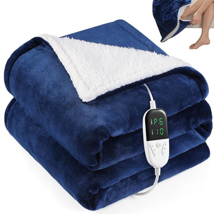 Електрична ковдра з таймером та пультом керування, 133x155 см, 6 режимів нагріву, машинне прання, сіра (155*180 см блакитна)