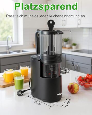 Електричний соковитискач для цілих овочів та фруктів, 130 мм, з широкою подачею, легкий у чищенні, чорний