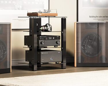 Стельова полиця FITUEYES для телевізора та аудіоапаратури з регульованою висотою, скло та алюміній