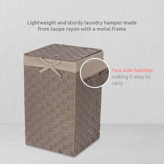 Кошик для білизни RAN6891 Stan з кришкою, ручками, плетіння, металевий каркас, знімний вкладиш з льону, 30 x 30 x 50 см, Бежевий, Коричневий