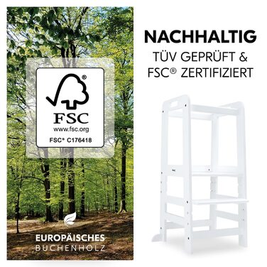Hauck Learn N Explore: навчальний стілець для дітей з FSC® сертифікованого буку, регульована висота, стабільний та міцний, Montessori, від 1 року, для кухні, столу, ванної кімнати (білий)