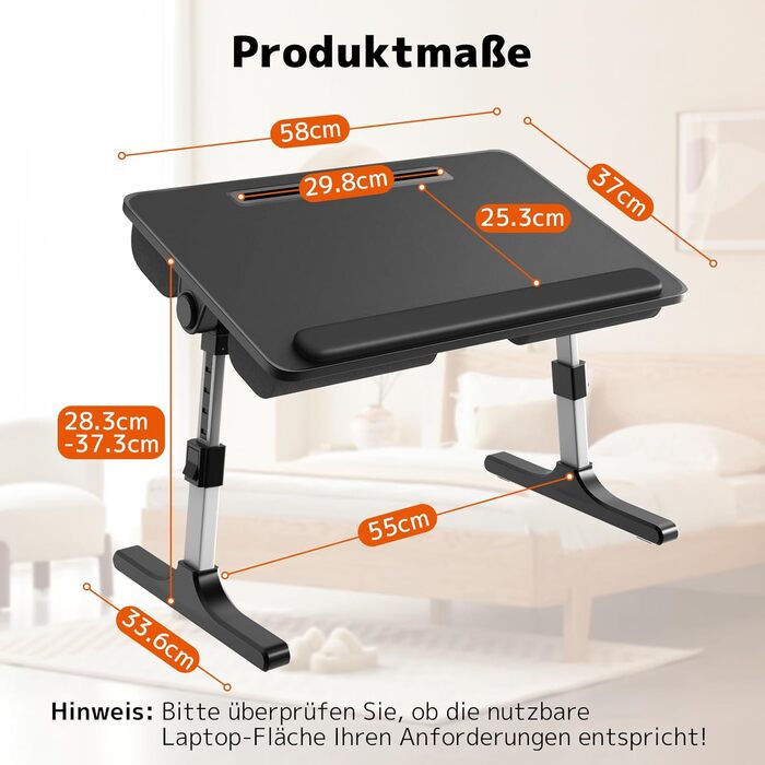 Стіл для ноутбука PUTORSEN - регульована висота та кут нахилу, 58 x 37 см, чорний