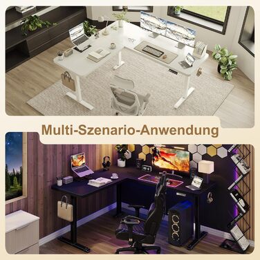 Регульований кутовий стіл 160x140 см з полицею, електропривод, коричневий