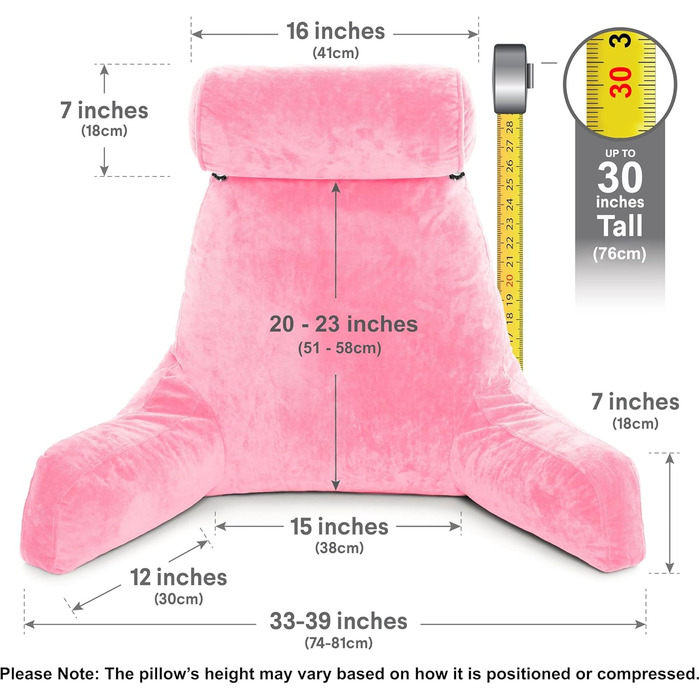 Подушка для чоловіка з підлокітниками - темно-сіра, для читання та відпочинку в ліжку, висока спинка, преміум піна пам'яті, знімний валик для шиї, оригінальна версія (світло-фіолетовий)