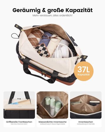 Сумка-валіза LOVEVOOK для жінок, легка дорожня сумка-шопер, дорожня сумка-мішок для авіаперельотів, водонепроникна сумка для клініки, пологового будинку, спортивна сумка з відділенням для взуття, (Бежевий+чорний+коричневий, L-37L)