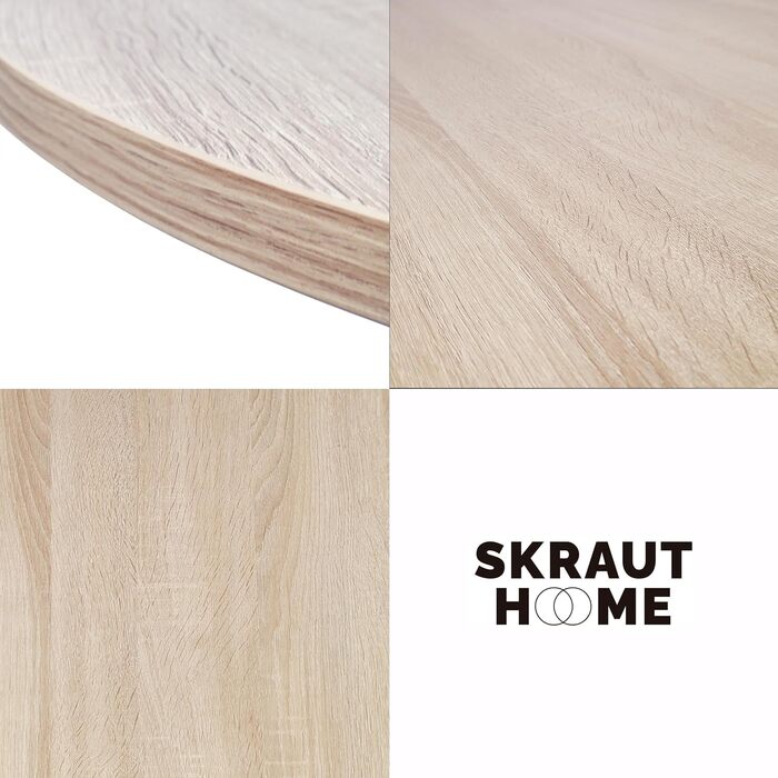 Круглий обідній стіл Skraut Home Zen | 90x90x77 см | Для вітальні | На 4 особи | Матеріал: дуб, чорні ніжки