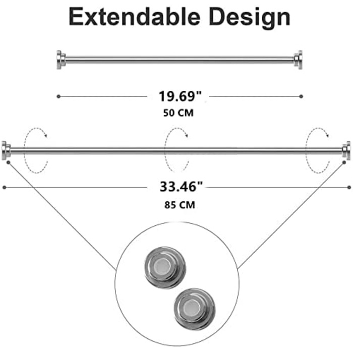 Телескопічний штор для штор, штор для штор для душу без свердління 115-200 см, штор для штор для душу з нержавіючої сталі, затискний стрижень Kongming, не іржавіє, не ковзає, не ламається для ванної, підвіконня, кухонна шафа 115-200 см (45'-79') (50-85 см