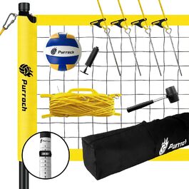 Портативний волейбольний сітчастий комплект Purroch для активного відпочинку, волейбольна система PU з чохлом для перенесення на задньому дворі і на пляжі, професійні сталеві прути з регульованою висотою жовтого кольору