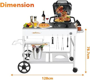 Підставка для грилю та піци GFTIME для Koda/Karu/Fyra, Ninja Woodfire, Blackstone, Weber Q. Роликовий кухонний візок, 128x64x78 см