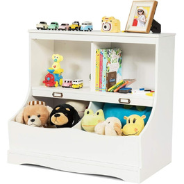 Дитяча полиця DREAMADE з 4 відкритими відділеннями, стелаж для зберігання книжкової шафи для дітей, полиця для іграшок Дерев'яний органайзер для іграшок для дитячої кімнати (білий)
