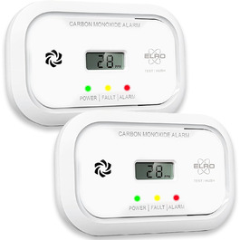 Датчик монооксиду вуглецю ELRO FC5003 (2 шт.) з 10-річним сенсором | LCD дисплей та 3 роки батареї | Надійний захист та CO-аварійний сигнал | Відповідає стандарту EN50291