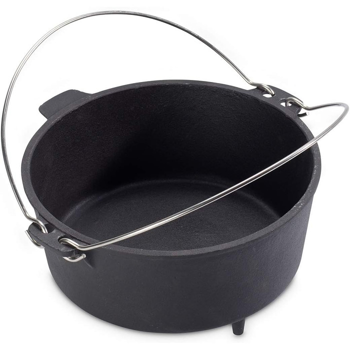 Нідерландський казанок Echtwerk Dutch Oven з чавуну, 4.9 л, готовий до використання, кришка-сковорода, для гриля, чорний, лімітована серія