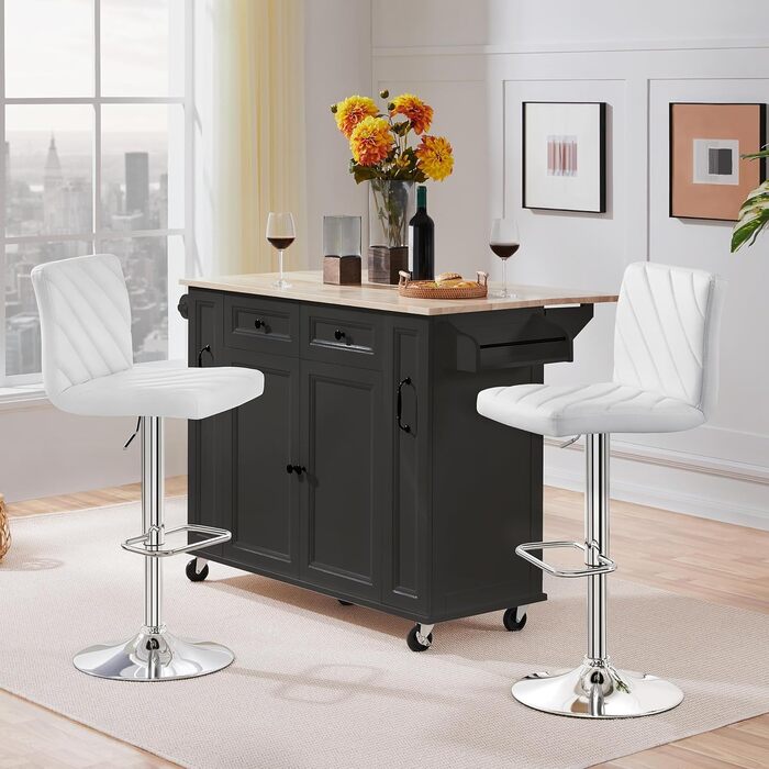 Барні стільці Yaheetech 2 шт. регульовані по висоті, обертаються, 62,5-84,5 см, 136 кг, з штучної шкіри та сталевим каркасом, для кухні/бару, білий (без підлокітників)