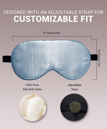 Шовкова маска для сну 22 Momme з 100% натурального шовку, для сну, прохолоди, комфорту та повного затемнення. Маска з еластичною стрічкою та чистою шовковою начинкою (Морська синя)