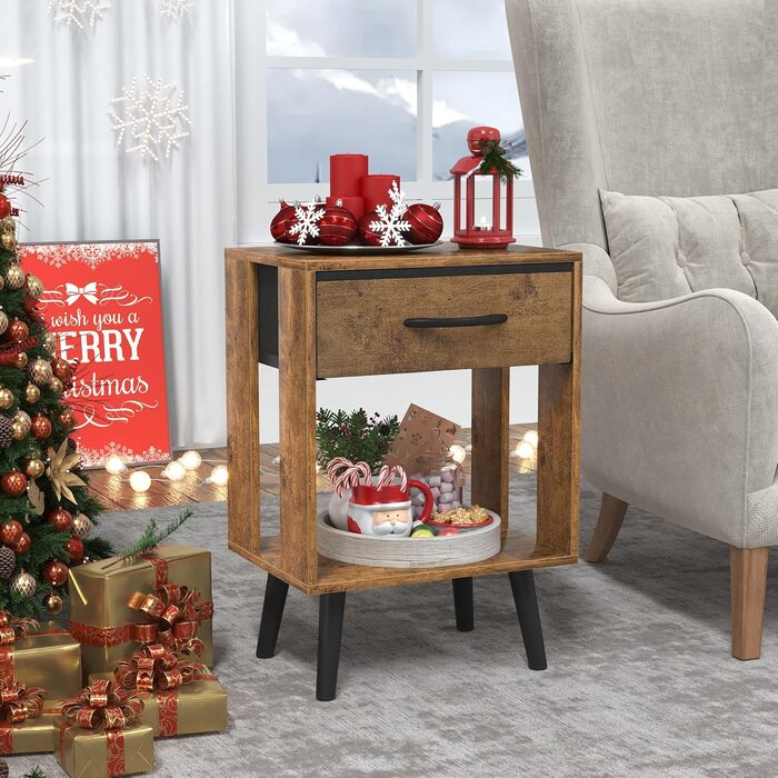 Набір з 2 приліжкових тумбочок, 40x30x60.3 см, з шухлядою, з дерева, для спальні/дитячої кімнати