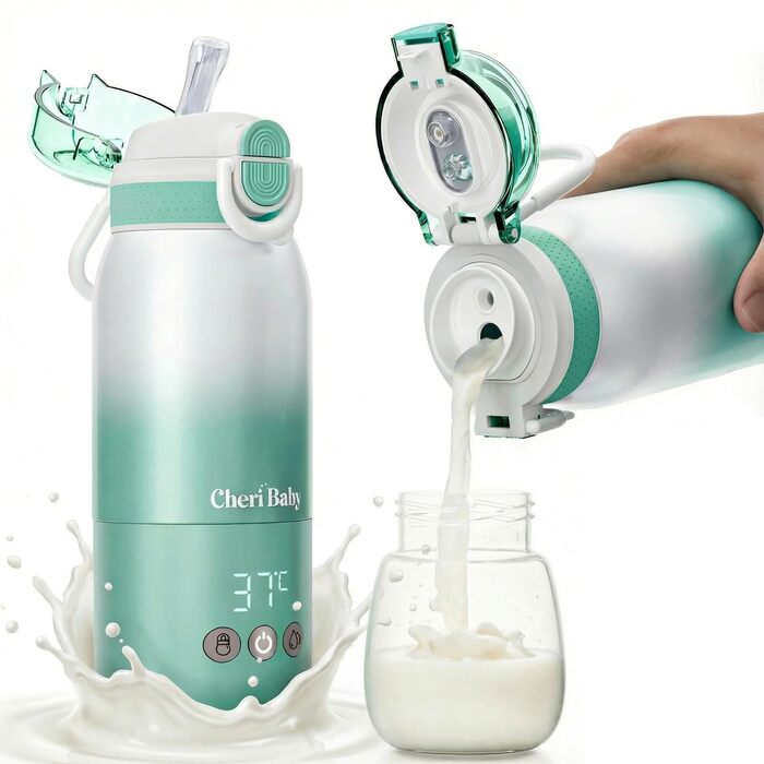 Портативний підігрівач пляшечок для дитини, швидкий нагрів, акумулятор 12000mAh, 2 режими нагріву (молоко/вода), об'єм 355мл, кришка з трубочкою