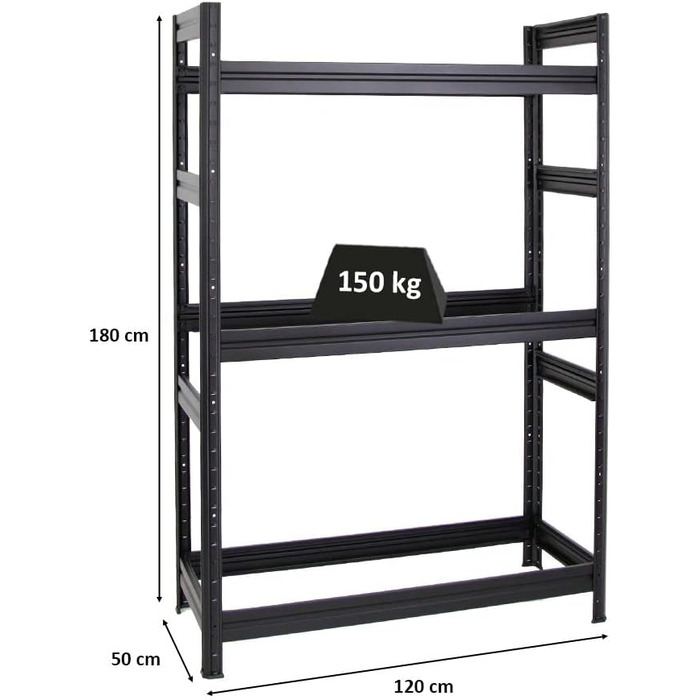 Стелаж для шин PROREGAL Dino, 180x120x50 см, чорний, до 12 шин, вантажопідйомність 150 кг | для гаража, підвалу, майстерні
