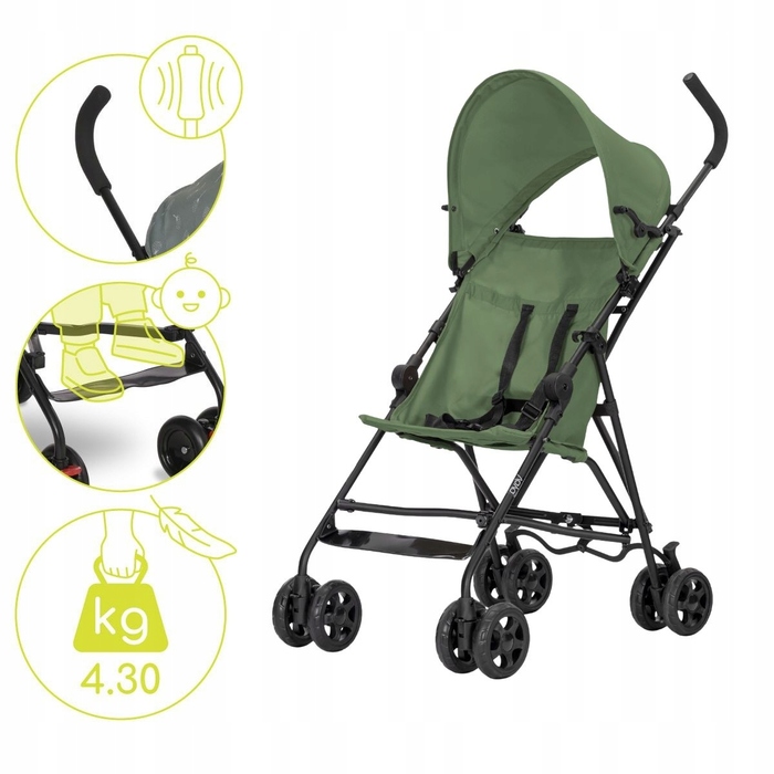 Дитячий візок-парасолька Lorelli VAYA Green: легкий прогулянковий візок до 22 кг, вага 4 кг
