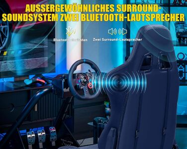 GTPLAYER Симулятор кокпіт для гонок, стійка для керма та педалей, з динаміками, чорний