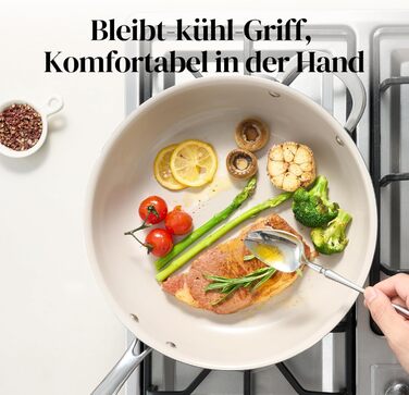 Сковорода Redchef 28 см з кришкою, антипригарне покриття, керамічна сковорода для індукції, з нержавіючою ручкою, без PTFE, PFOA, PFAS, для духовки, придатна для миття в посудомийній машині (Блакитна)