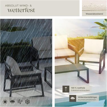 Набір садово-розкішних меблів tectake® з ротангу для саду/балкону: 2 крісла, диван, стіл, подушки, 4 місця, вологостійкі