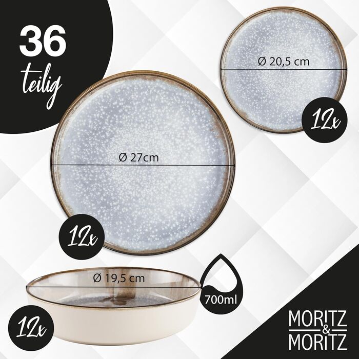 Набір посуду Moritz & Moritz BLOSSOM на 6 осіб (18 предметів) - Елегантний сервіз з порцеляни з квітковим дизайном (6 тарілок, 6 десертних тарілок, 6 супових тарілок)