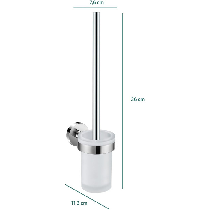 Тримач для щітки для унітазу Хромоване покриття Проста установка - кріплення гвинтами Розміри 7,6 x 11,3 x 36 см