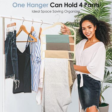 Набір з 6 вешалок для штанів DUDUCOFU з оксамитовим покриттям, ABS пластик, бежевий колір