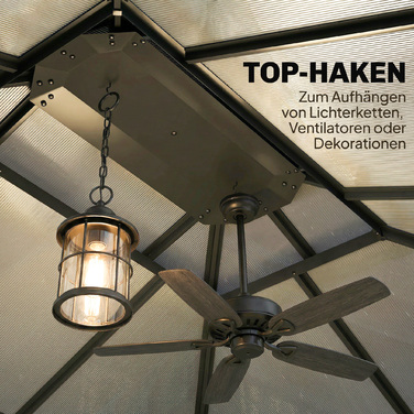 Алюмінієвий павільйон для саду, бл. 3,6x3м, з полікарбонатним дахом 6мм, москітною сіткою та 4 стінками, темно-сірий