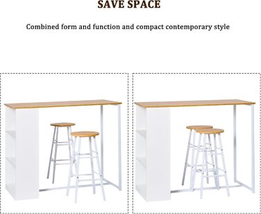 Набір барного столу та табуреток Soges: стіл, 2 барні табурети, полиця для зберігання (91x49.5x91 см)