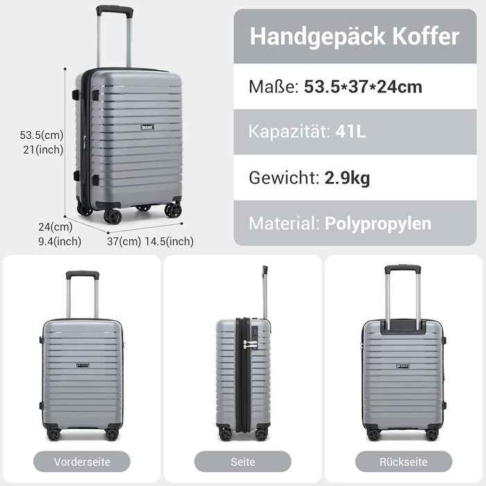 Чемодан Kono середнього розміру з жорсткою оболонкою, PP, з 4 колесами, розширюваний, легкий, з тримачем для напоїв та TSA замком (Зелений, L)