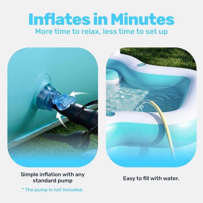 Надувний басейн SLOOSH з сидіннями, 305 x 257 x 66 см, сімейний басейн для відпочинку з підголівниками та тримачами для напоїв, ідеальний для літньої вечірки в саду або на газоні, колір блакитний