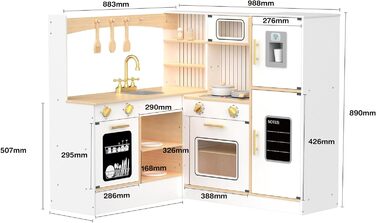 Дерев'яна кухня Мамабрум XXXL з LED-підсвічуванням та аксесуарами для дітей 3+ - набір іграшкової кухні з мікрохвильовою піччю, каструлями та столовим приладдям