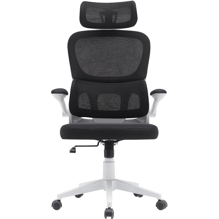 Офісний крісло BAKAJI з ергономічною тканиною, підтримкою попереку та підголівником, поворотне, регульоване по висоті, дихаюча тканина, чорний