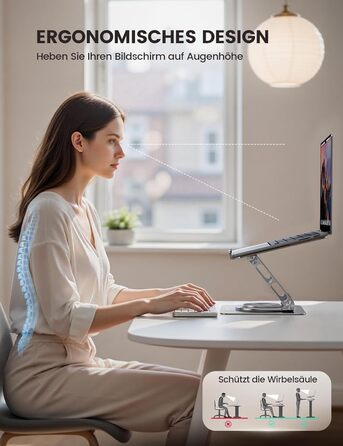 Підставка для ноутбука Lamicall, регульована - 360° обертання, складна, алюмінієва - для столу/офісу, універсальна ергономічна підставка для Macbook Pro Air, 10-17,3' - срібна