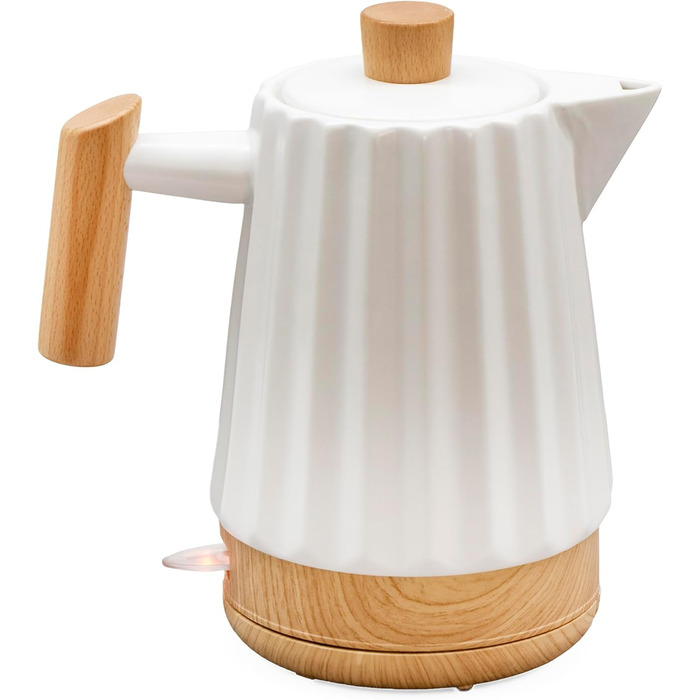 Керамічний чайник 1,7L білий з дерев'яною ручкою та кришкою, поворотний на 360°, LED-індикатор, харчовий силікон, BPA-Free, 1500W, ретро дизайн, довговічний та стильний – модель ALLEGRO