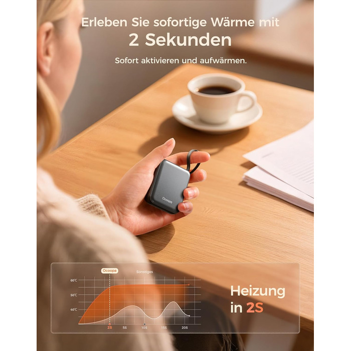 Електричні грілки для рук OCOOPA 2 шт., 3 режими нагріву, швидкий нагрів, 4000mAh, перезаряджаються USB, для жінок, зимові outdoor, сірі