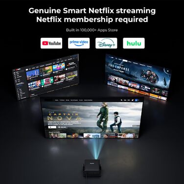 Проектор Beamer 4K з Wi-Fi 6 та Bluetooth, 28000 Люмен, електричний фокус, підтримка Netflix, 10000+ Apps, для дому та на вулицю