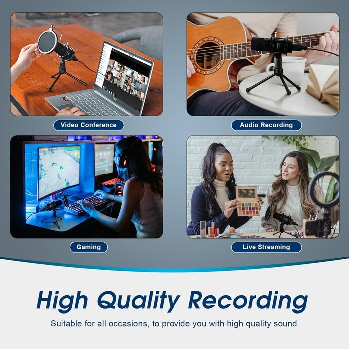 Daffodil MCP200 USB Конденсаторний мікрофон: для стрімінгу, подкастів, запису голосу. Комплект з поп-фільтром, антишоком та підставкою. Сумісний з PC, Mac.