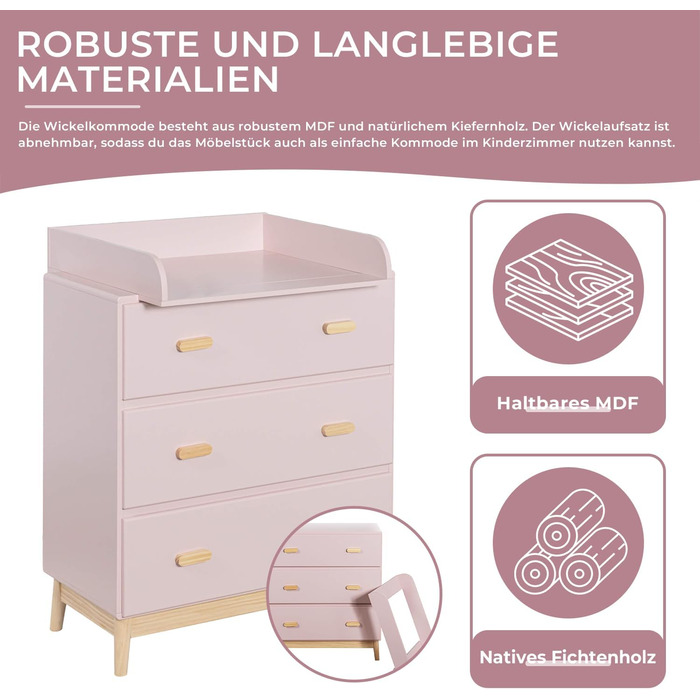 Комод з пеленальним столиком Rebecca Mobili, Aqua Grün Braun, 100 x 80 x 42 см, Kiefern MDF, артикул RE6985