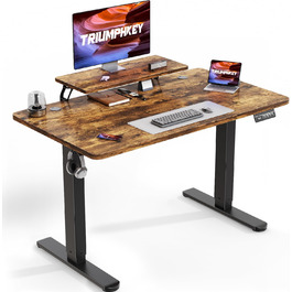 Регульований стіл 120x60 см з підставкою для монітора, електричний, ергономічний, стоячий, vintage brown