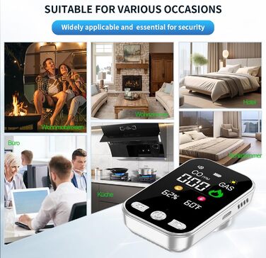 Газовий та CO-детексор 4-в-1 з розеткою для дому, HD12 Білий. Виявлення CO, газу (природний газ, LPG, метан, пропан, бутан)