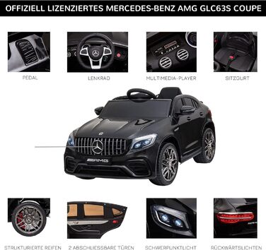 Дитячий електромобіль Mercedes-Benz AMG GLC63S Coupe 12V з пультом, ременем безпеки, 2x35Вт моторами, ліцензія, чорний