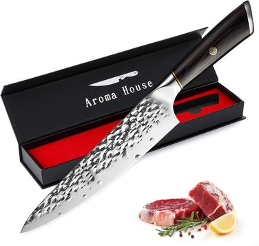 Ніж кухарський 8 дюймів (20 см), професійний дамастковий ніж, ніж для кухні, ніж шеф-кухаря, ніж для м'яса з нержавіючої сталі, гостре лезо, ергономічна ручка, для дому та ресторану