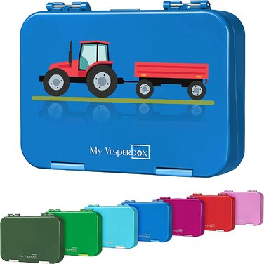 Коробка для Бенто для дітей-ланч-бокс з 4 2 відділеннями - надзвичайно міцний - коробка для сніданку - Хлібниця ідеально підходить для дитячого садка і школи. (синій-трактор з причепом)