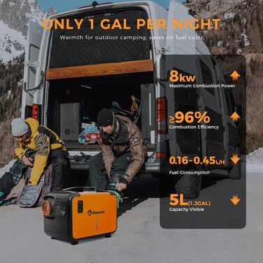 Дизельний опалювач 8kW з Bluetooth, 12V/24V/230V для вантажівки, автодому, транспорту. Автоматичний старт-стоп, 2025 (Помаранчевий)